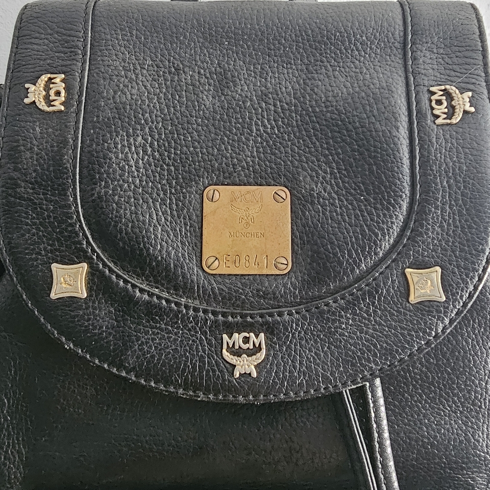 MCM Black Pebbled Calf Leather Logo Backpack - Picture 3 of 13